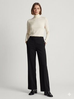 SC Collection Black Wide Leg Dress Pants Button Detail Work Trousers size 8 NWT